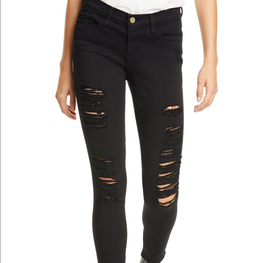 Frame black distressed Le Skinny de Jeanne sz 27
